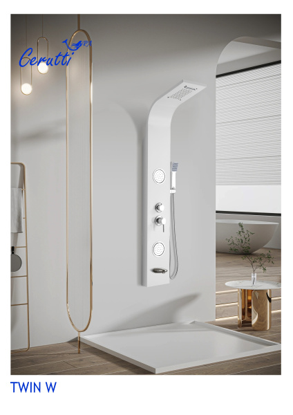Панель TWIN W душевая из нержавеющей стали с форсунками Ceruttispa CT9985, цвет белый