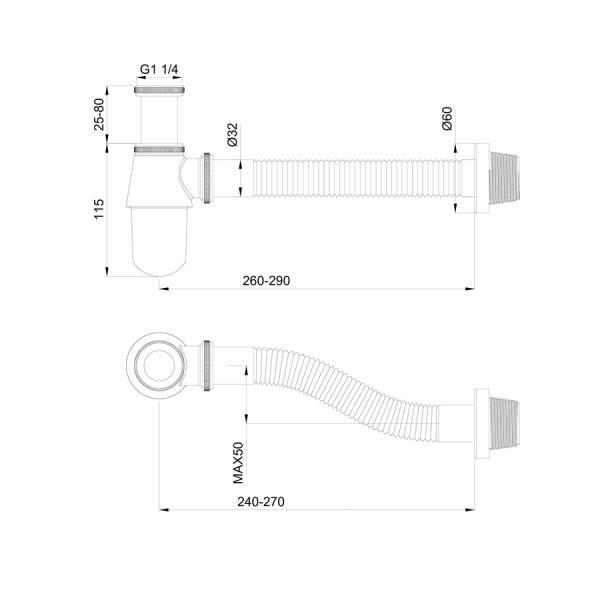 Сифон для раковины WONZON & WOGHAND, Черный матовый (WW-88SS102-MB)