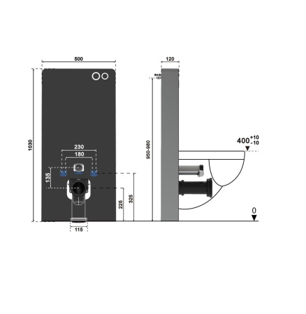Модуль - инсталляция G111B из черного стекла Ceruttispa, приставная, для подвесных унитазов