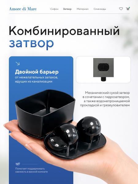 Трап для душа Amore di Mare Picco SD-15GM, 150х150 мм, оборачиваемый под плитку, оружейная сталь