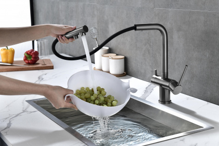 Смеситель для кухни Paulmark SERPENTINE Se213222-GM, вороненая сталь