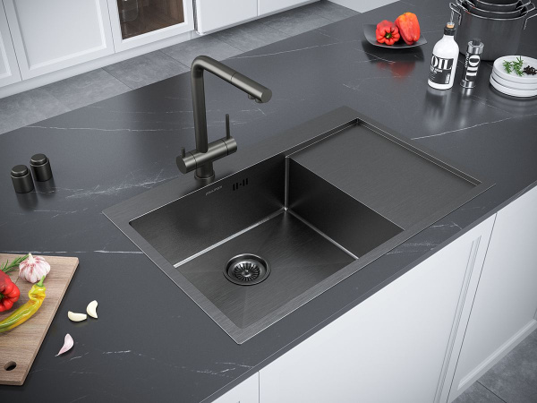 Мойка Paulmark KRONER 78F PM217851-GML 510х780х200 мм, нержавеющая сталь, вороненая сталь