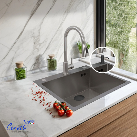 Мойка GLORIA60B nano black (графит) кухонная из нержавеющей стали (600х500х220) Ceruttispa