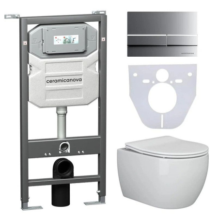 Сет 4 в 1: Инсталляция с кнопкой+унитаз+шумоизоляция Ceramicanova, CN3001_1002M_1000
