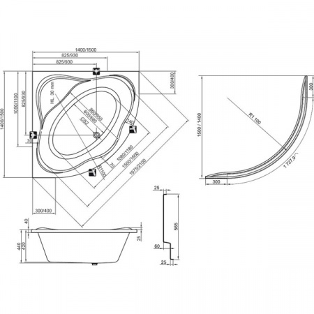 Ванна акриловая Ravak New Day 140x140 с ножками