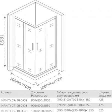 Душевой уголок Good Door INFINITY CR-90-C-CH прозрачное стекло