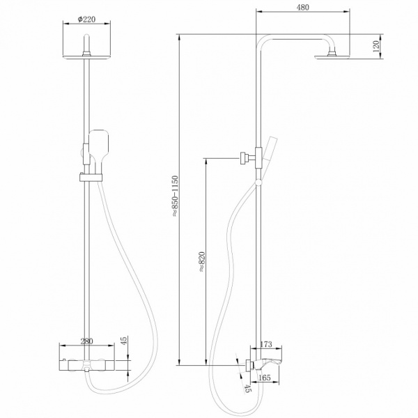 Душевая стойка ABBER Thermostat AF8516NG с термостатом и изливом, никель