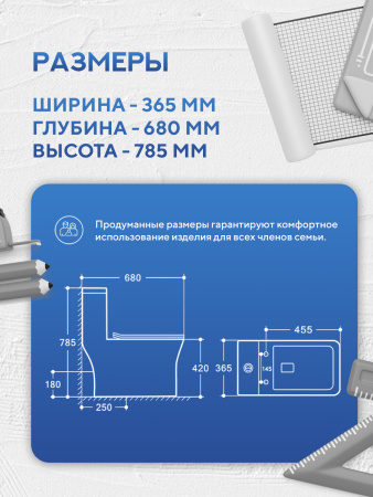 Унитаз моноблок безободковый Amore di Mare Averno M608 квадратный белый итальянский, антивсплеск, фарфоровый, быстросъемное сиденье дюропласт с крышкой микролифт, чаша с антибактериальным покрытием