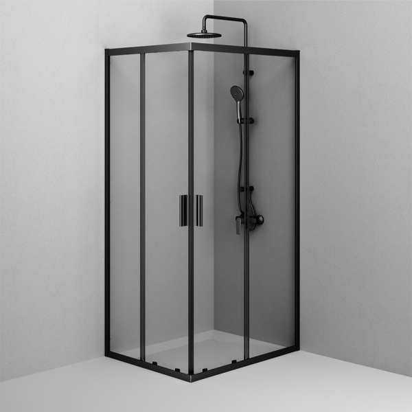 W90G-403-100280-BT Gem Душевое ограждение AM.PM прямоугольн.,раздвиж.двери 100x80 черный мат.,стекло прозрачное
