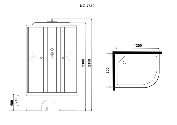 Душевая кабина Niagara Eco NG-7510-14L BLACK (120х80х215) высокий поддон(40см),стекло мозаика,4 места