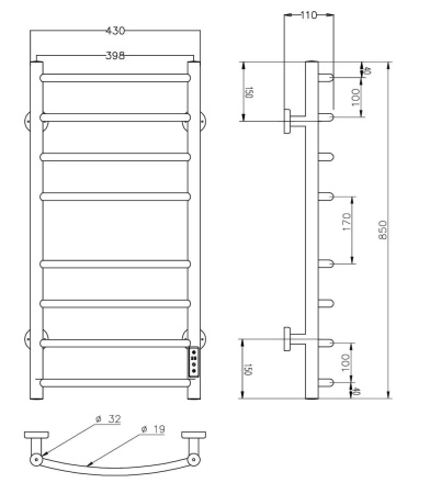 Полотенцесушитель электрический ROXEN Santi 11030-4385B 430*850