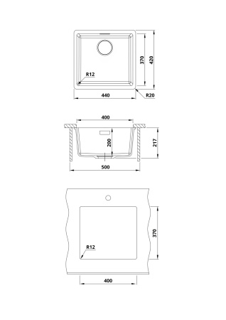 Кухонная мойка из искусственного камня Roxen Gap 360270-44VB (440х420х217)