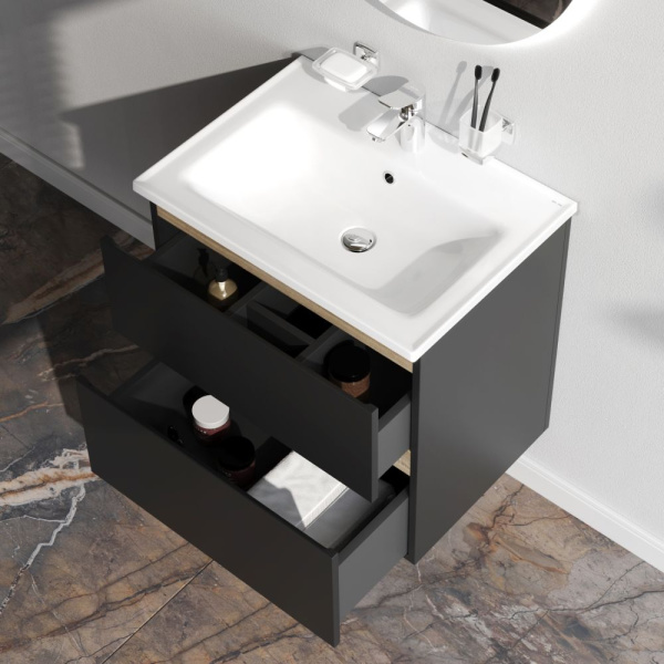 M85AFHX0652BM X-Joy База под раковину AM.PM, подвесная, 65 см, 2 ящика, черный матовый