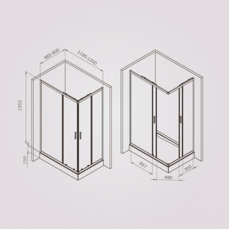 W90G-403-120290-MT Gem Душевое ограждение AM.PM прямоугольн.,раздвиж.двери 120x90 хром мат.,стекло прозрачное