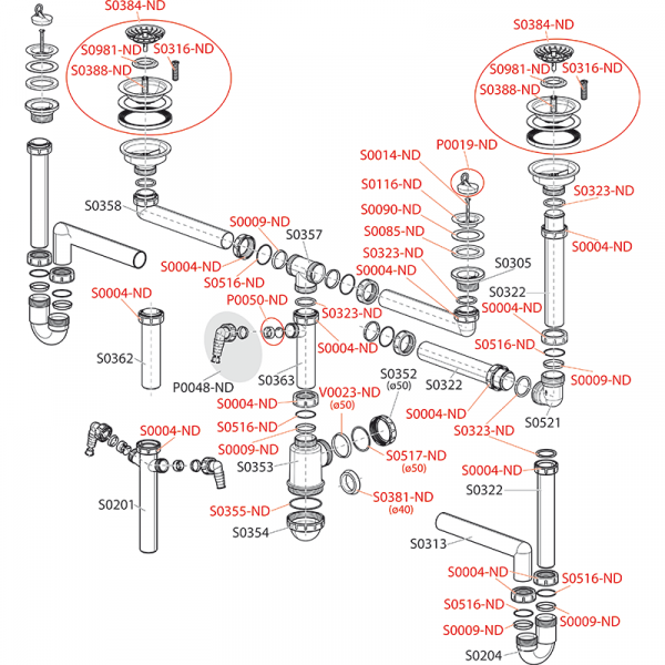 Сифон для сдвоенной мойки AlcaPlast A449-DN50/40