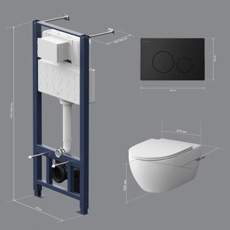 IS49038.111700 Комплект инсталляция с клавишей Pro L черн мат с подвесным  унитазом Awe FlashClean с сиденьем м/лифт