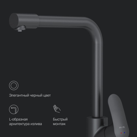 F8005722 Like, Смеситель для кухни AM.PM с каналом для питьевой воды, L-излив, черный матовый