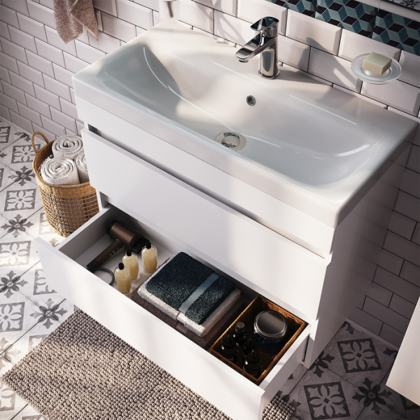 Тумба с умывальником IDDIS подвесная с ящиками, белая, 80 см, Zodiac. Подходит ум. 3508000i28 (ZOD8CB0i95K)