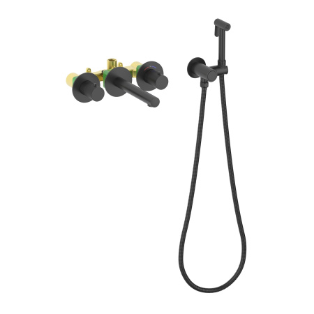 Встраиваемый термостатический смеситель для раковины с гигиеническим душем TIMO Saona 2383/03SM, черный