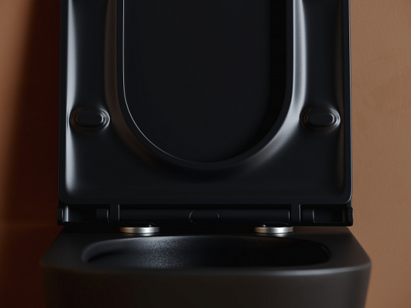 Подвесной унитаз Ceramicanova Union Торнадо безободковый, с ультратонким сиденьем с микролифтом и функцией быстрого снятия, с креплением скрытого монтажа, цвет черный матовый CN4009TMB