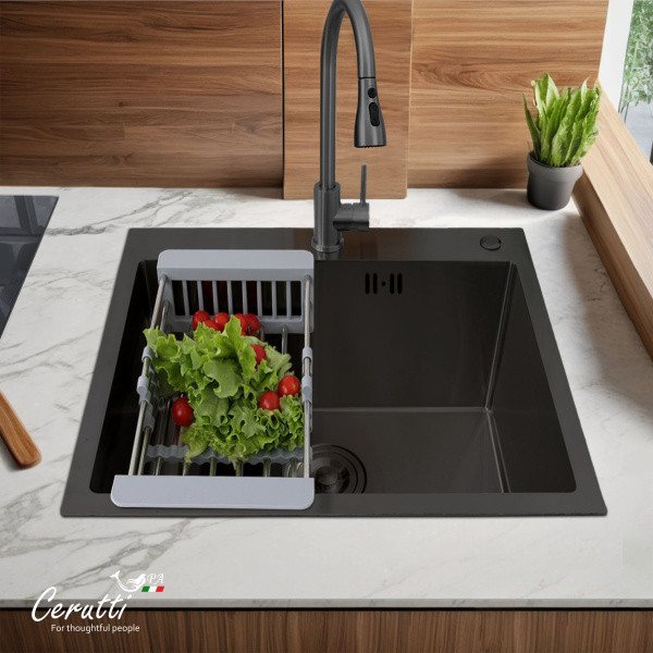 Мойка GLORIA50B nano black (графит) кухонная из нержавеющей стали (500х500х220) Ceruttispa