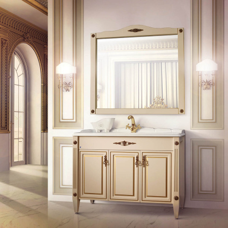 Тумба под умывальник Belux Империя напольная 105 Слоновая кость с золотой патиной