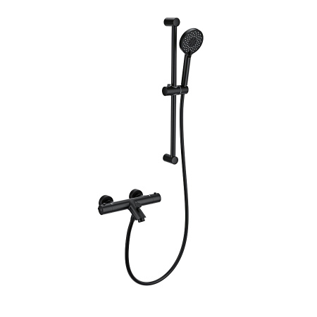 Смеситель для ванны с душевым гарнитуром и термостатом WONZON & WOGHAND, Черный матовый (WW-C2002-A-MB)