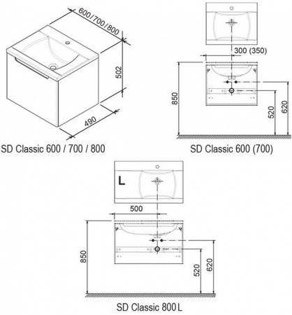 Тумба под умывальник Ravak SD 800-L CLASSIC II 80х49х60, белая