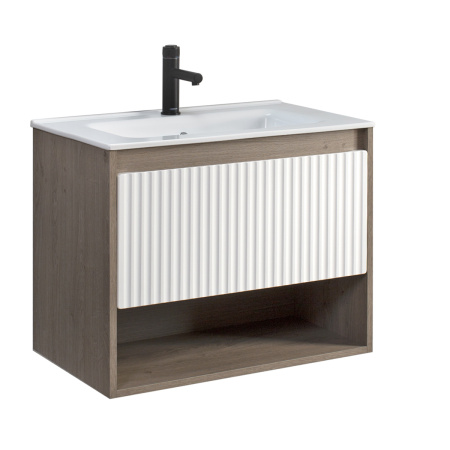 Тумба под умывальник Belux подвесная Долли 70-01 Белый глянцевый / Дуб Денвер