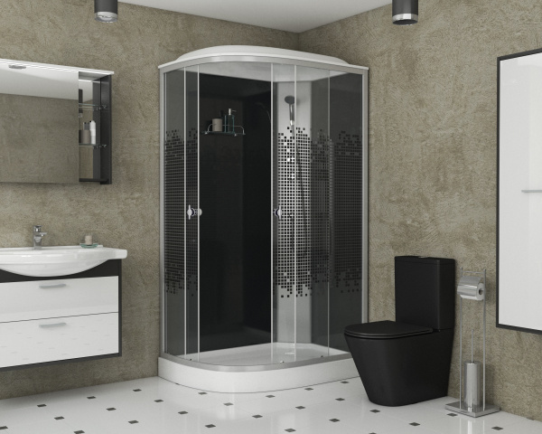 Душевая кабина Niagara Eco NG-4512-14R BLACK (120х80х215) низкий поддон(13см),стекло мозаика,3 места