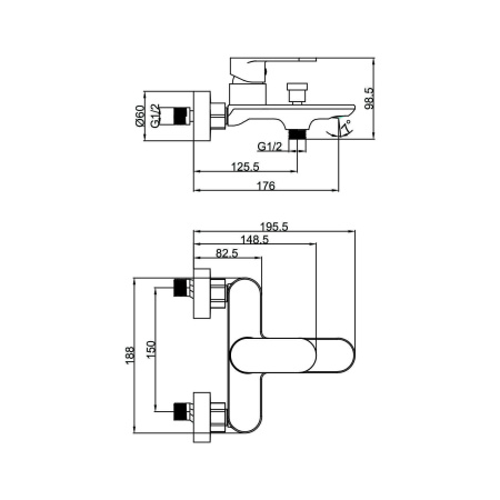 Смеситель для ванны FASHUN A3285-7, чёрный