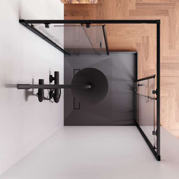 W93G-403-090BT Душевое ограждение AM.PM Gem S Square Slide 90x90 стекло прозрачное, профиль черный матовый