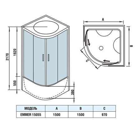 Душевая кабина WeltWasser WW500 EMMER 15055-2 1500х1500х2170 мм