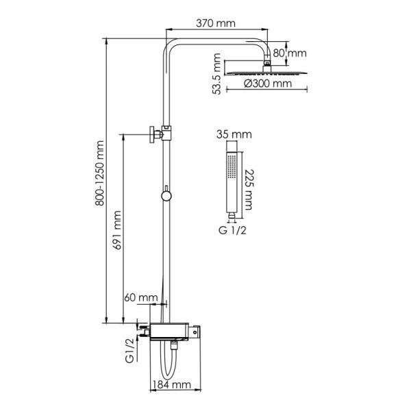 Душевая система WasserKRAFT A114.160.218.CB Thermo с термостатическим смесителем