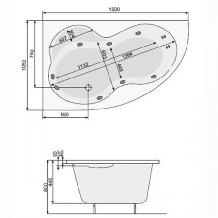 Акриловая ванна Poolspa Poolspa Mistral 150x105 L с ножками PWA3Z10ZN000000