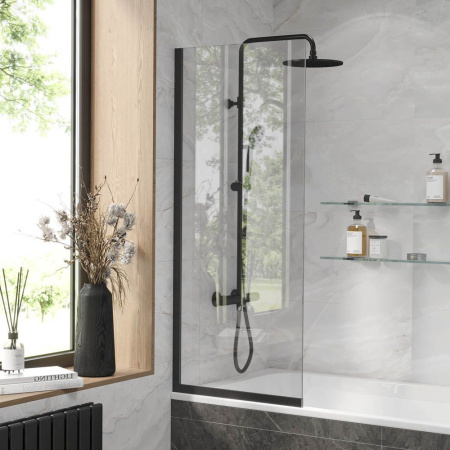 Стеклянная перегородка, шторка на борт ванны Reflexion RX14060CBL-02 140х60см фиксированная, прозрачное закаленное стекло 8мм, черный профиль