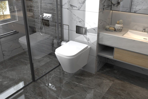 Комплект подвесной унитаз ABBER Rechteck AC1201 белый с инсталляцией AC0105 и кнопкой AC0121 хром