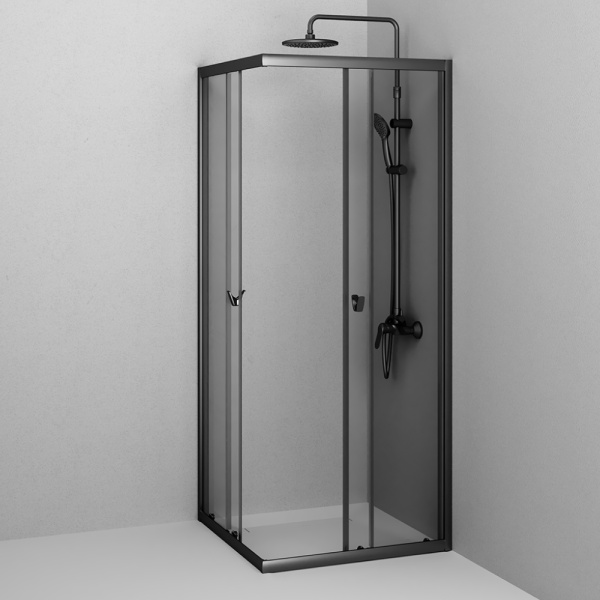 W87G-403-8080-BT Sunny Душевое ограждение AM.PM квадратное, раздвижн двери 80x80 черный,стекло прозрачное