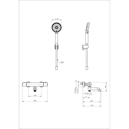 Смеситель для ванны с душем и термостатом WONZON & WOGHAND, Темный графит (WW-B3029-A1-BGG)