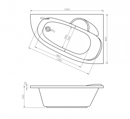 Акриловая ванна Lavinia Boho Bell Pro 140x95 R 3702140R с ножками 37500010