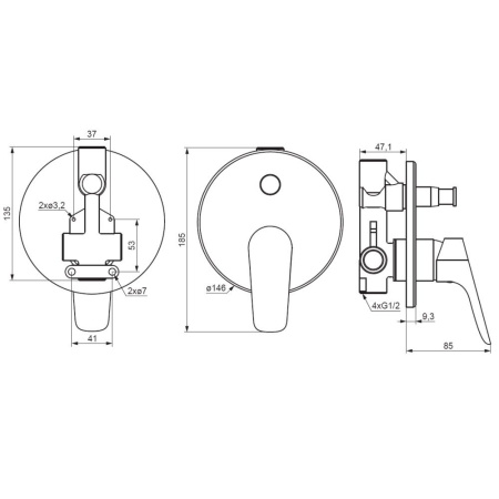 777100300 Jupiter Смеситель для душа Damixa монтируемый в стену (черный)