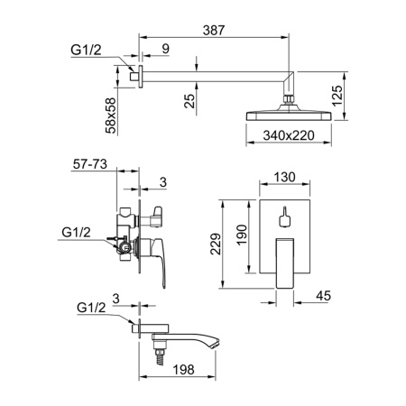 Душевая система встраиваемая Raglo R01.27.03, сатин золотой