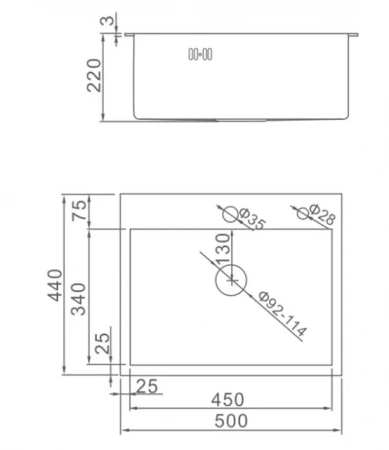 Мойка кухонная AFLORN Premium AF95044 50х44х22 см, врезная, сифон с переливом, сатин