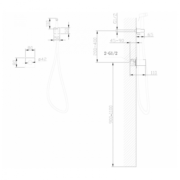 Смеситель ABBER Rund AF8725G с гигиеническим душем, золото матовое