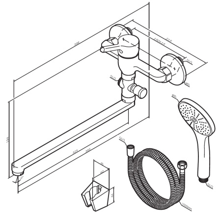 F85B90122 X-Joy S, Смеситель для ванны и душа AM.PM, излив 325 мм, душевой набор, черный