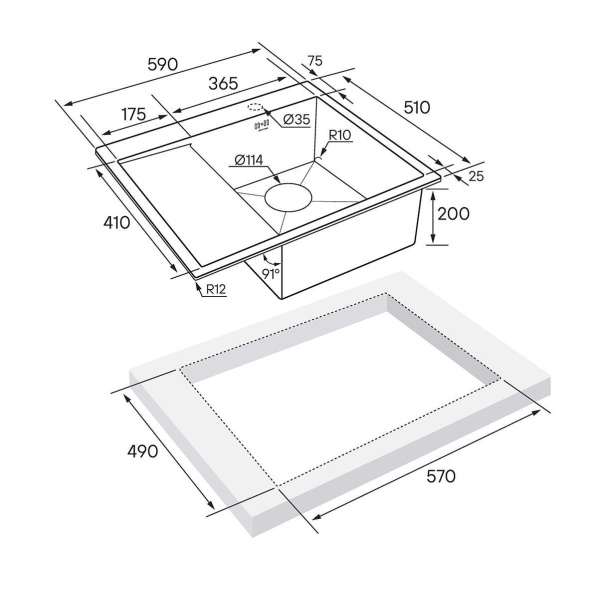 Мойка Paulmark KRONER 59F PM225951-BGR 510х590х200 мм, нержавеющая сталь, брашированное золото