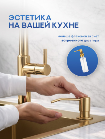 Мойка для кухни из нержавеющей стали Amore di Mare Favo Pelle FP5048G-1, 500х480х220 мм: мойка, дозатор, сифон. Цвет: золото.