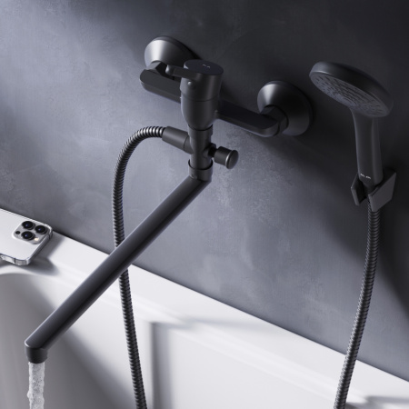 F85B90122 X-Joy S, Смеситель для ванны и душа AM.PM, излив 325 мм, душевой набор, черный