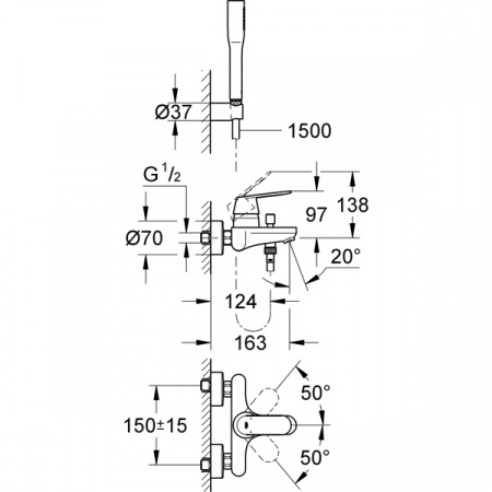 Смеситель для ванны с душем Grohe Eurosmart Cosmopolitan 32832000