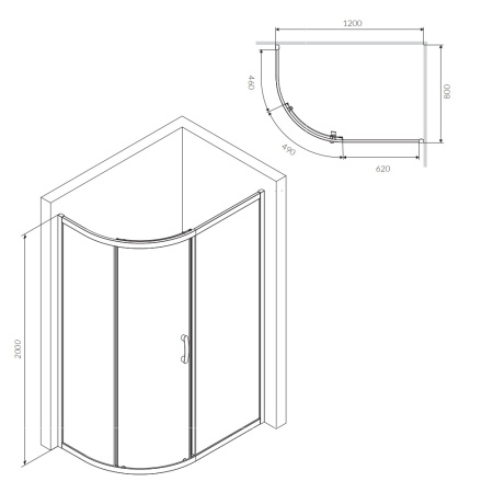 W83UG-302U120MT Like Solo Slide 120 Душевое ограждение AM.PM Like 120x80, стекло прозрачное